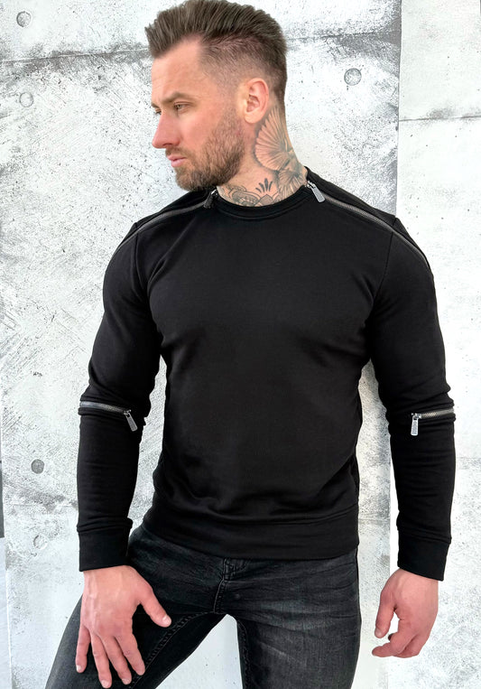 Men’s Sweatshirt Four Zippers — Black