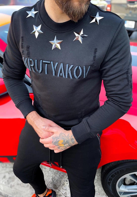 Men’s Sweatshirt Five Metal Stars — Black