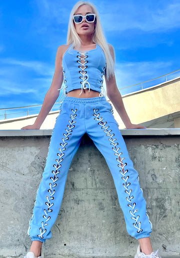 Women’s Blue Lace-Up Corset Tracksuit — Lacy Short