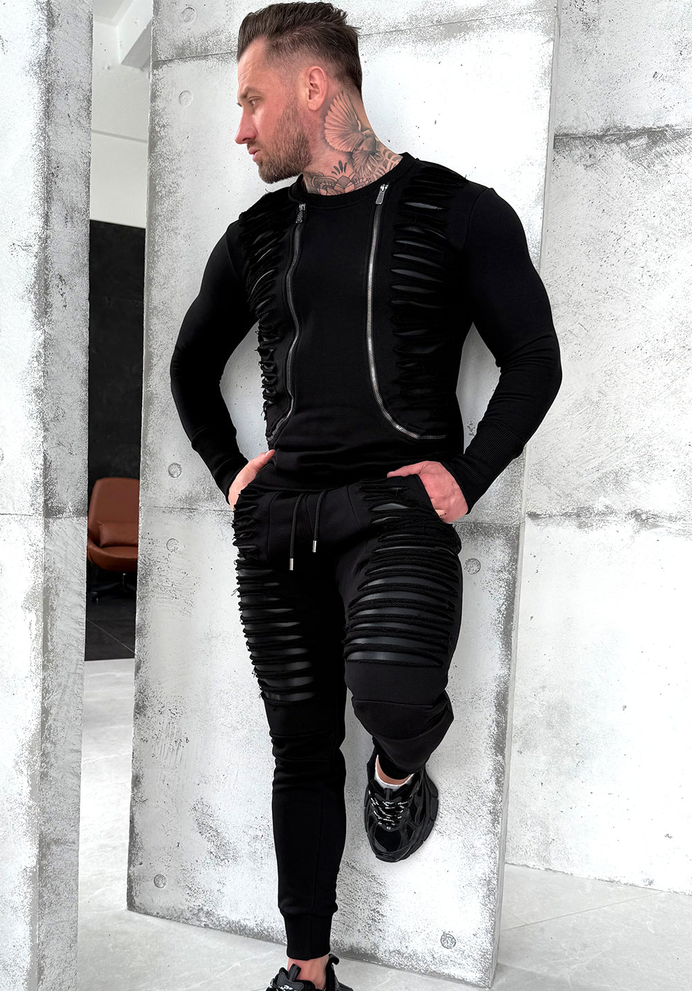 Men’s Tracksuit Destroy Leather – Black Slash Detail
