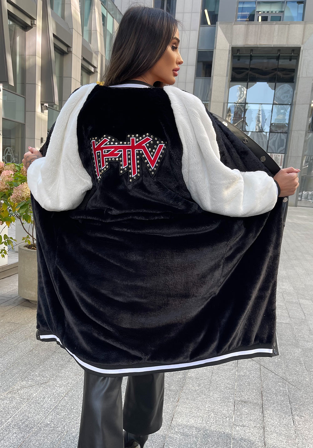 WOMEN’S SPORT-CHIC ECO FUR COAT IMPREZA — BLACK/WHITE