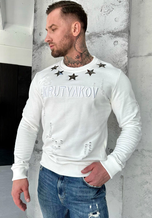 Men’s Sweatshirt Five Metal Stars — White