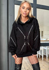 Women’s Designer Zipper Hoodie — Black Crossa