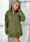WOMEN’S DESIGNER DISTRESSED LONG HOODIE — OLIVE DESTRA