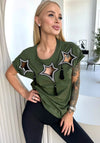 Women’s Stars Beaded T-Shirt Khaki