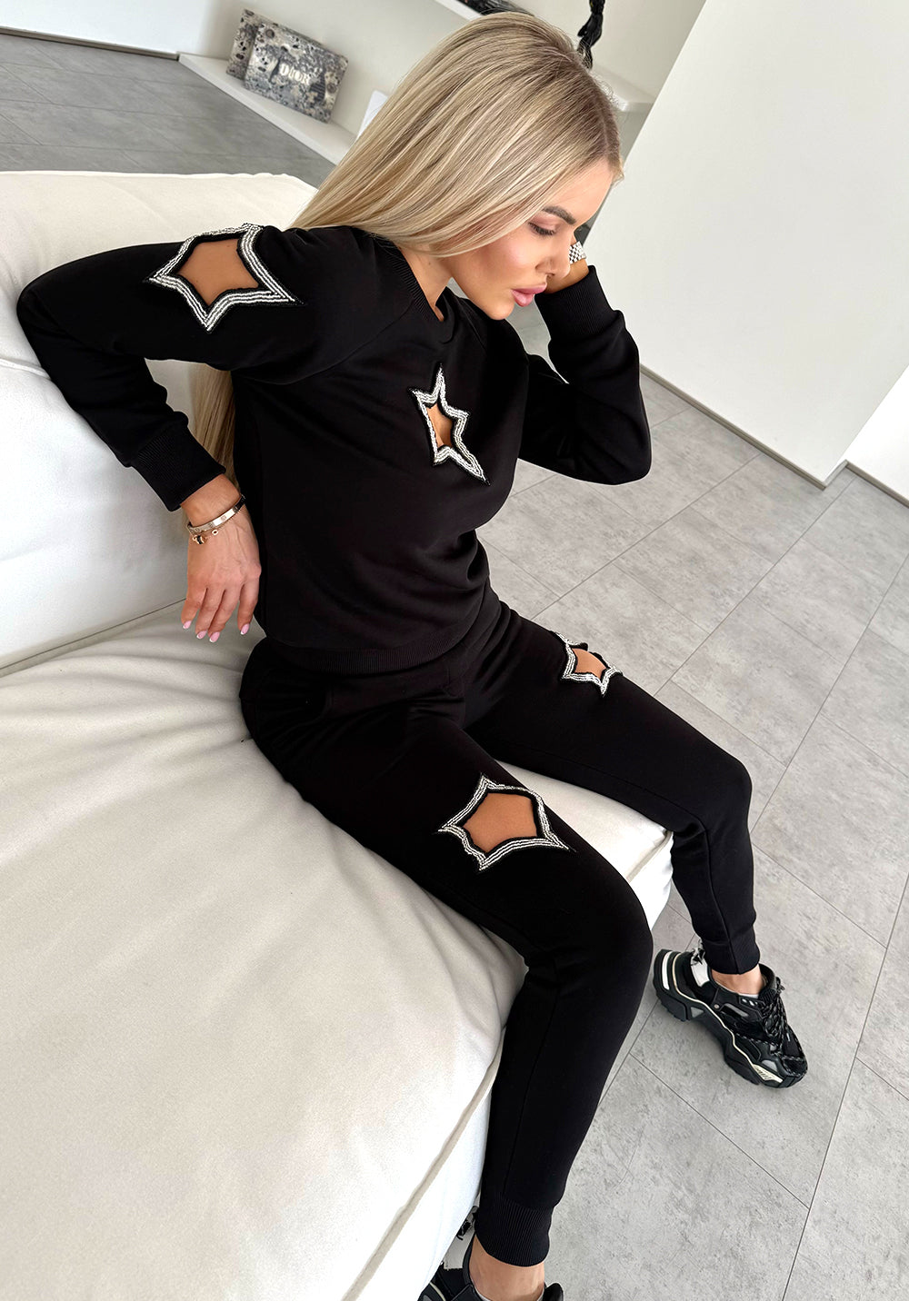 Women’s Beaded Tracksuit – Stars Black