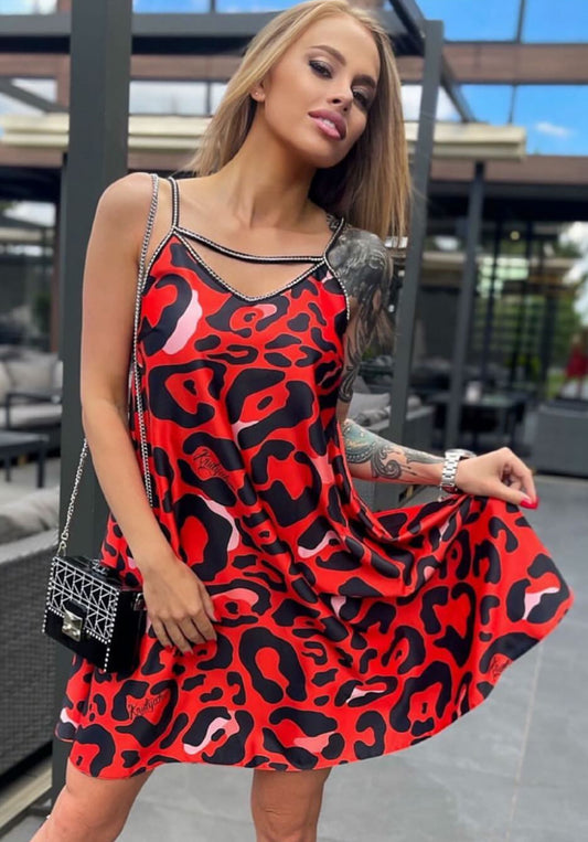 Women’s Safari Dress Red Leopard