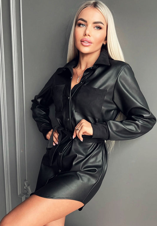 Women’s Eco-Leather Shirt Dress Diana Black
