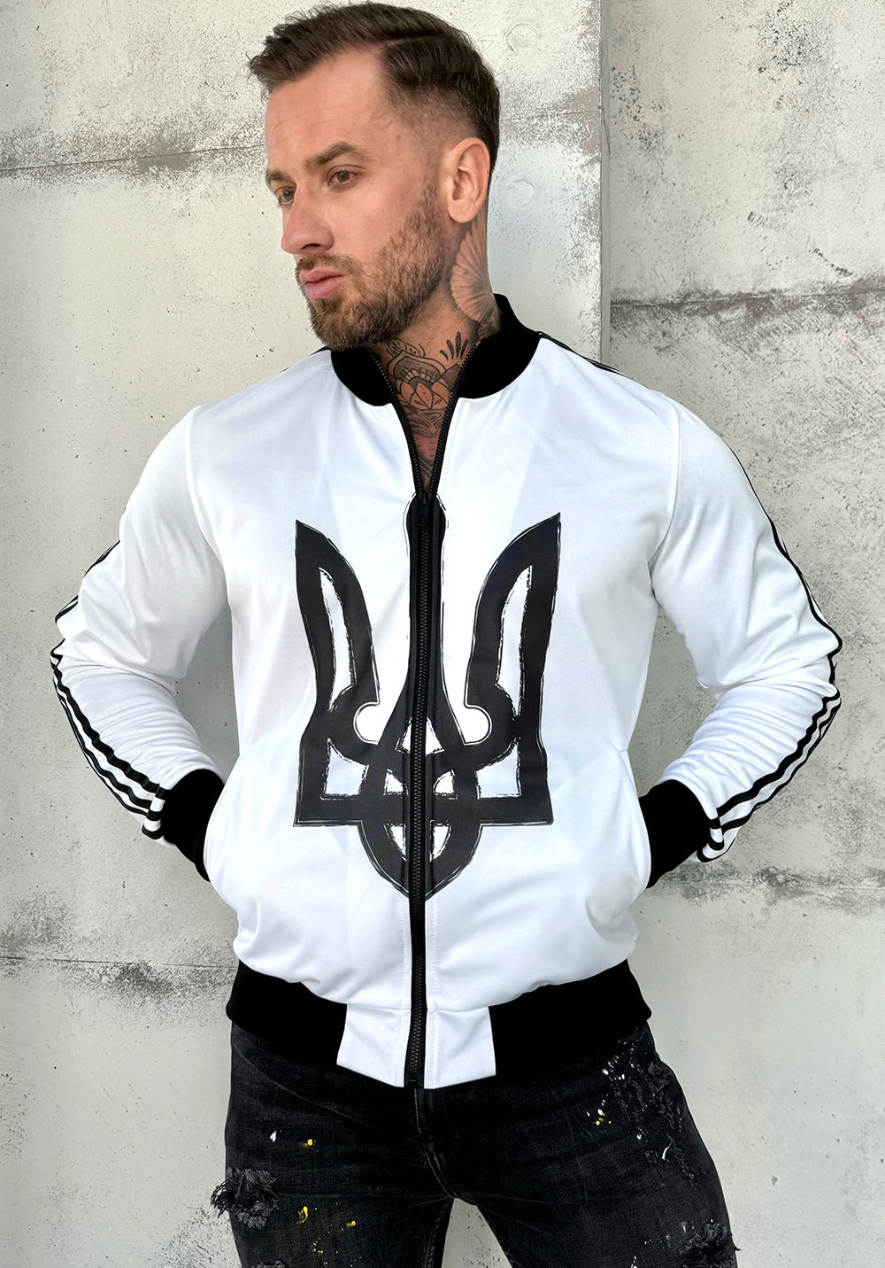 Men’s Olympian Sweatshirt — White Ukraine Emblem