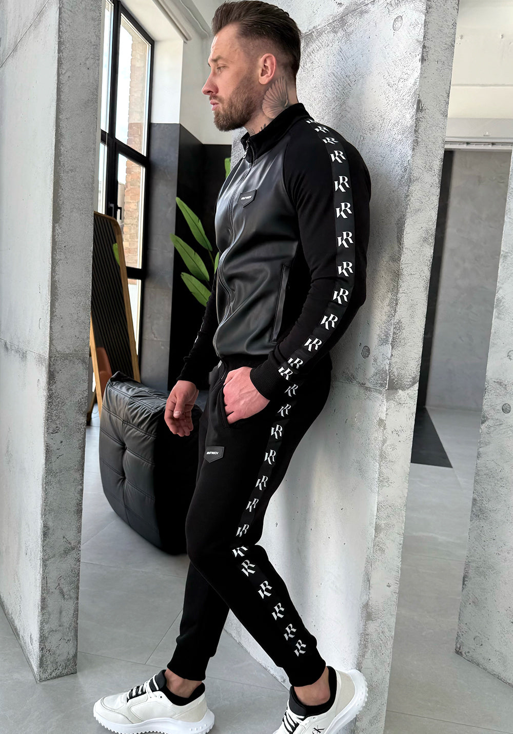 Men’s Tracksuit Howard – Black Faux Leather Panel