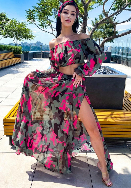 Women’s Lira Valentino Summer 3-Piece Set Pink Camo