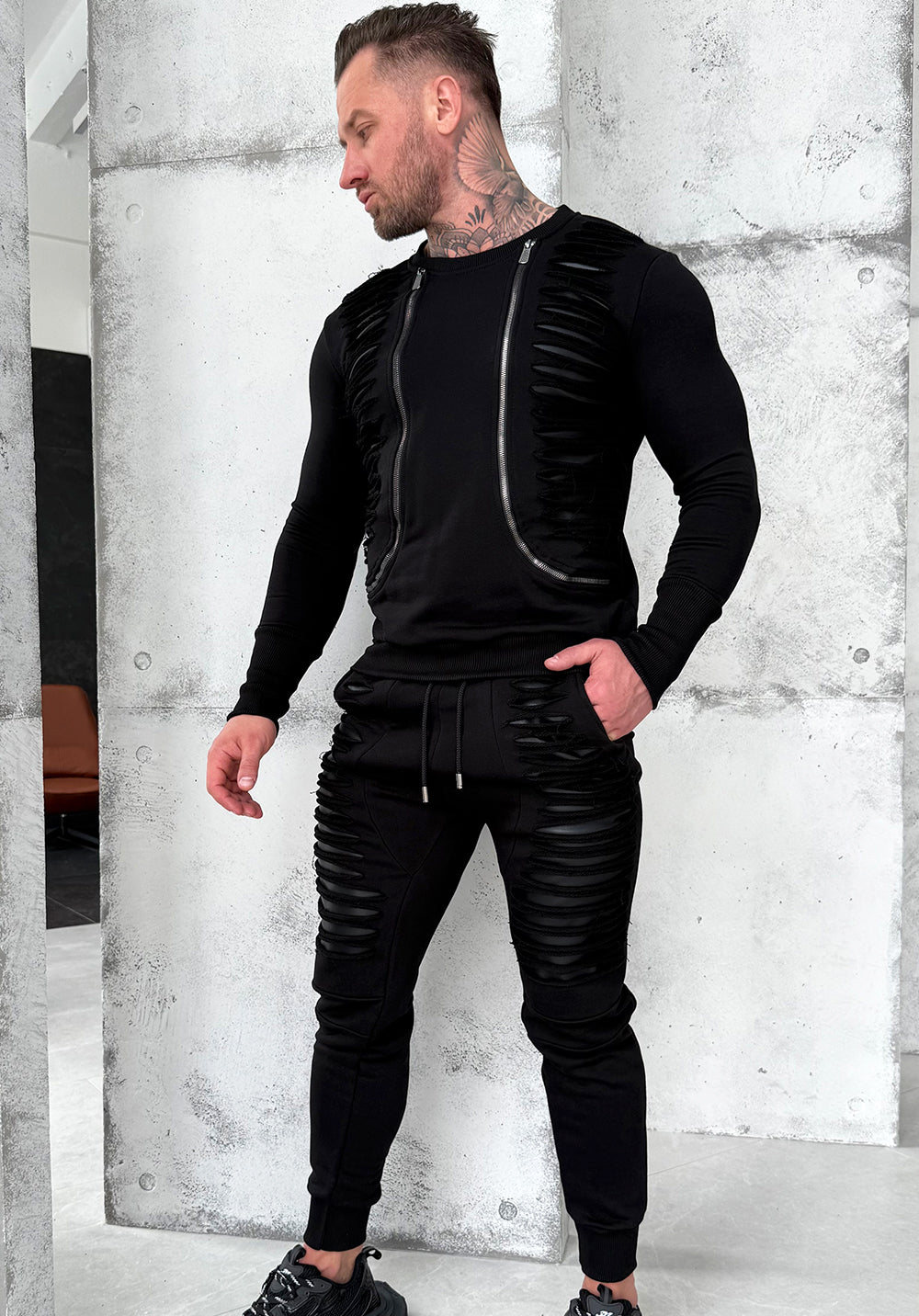 Men’s Tracksuit Destroy Leather – Black Slash Detail
