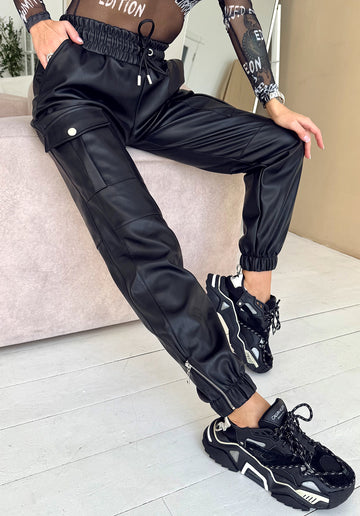 Women’s Nicole Joggers Faux Leather Zip — Black