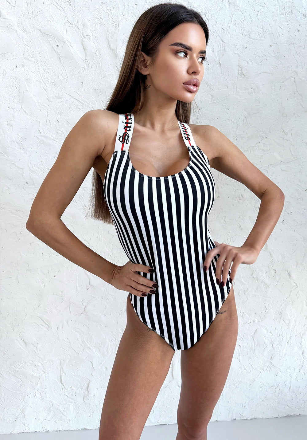 Women’s Swimsuit Saints One-Piece – Black & White Stripe