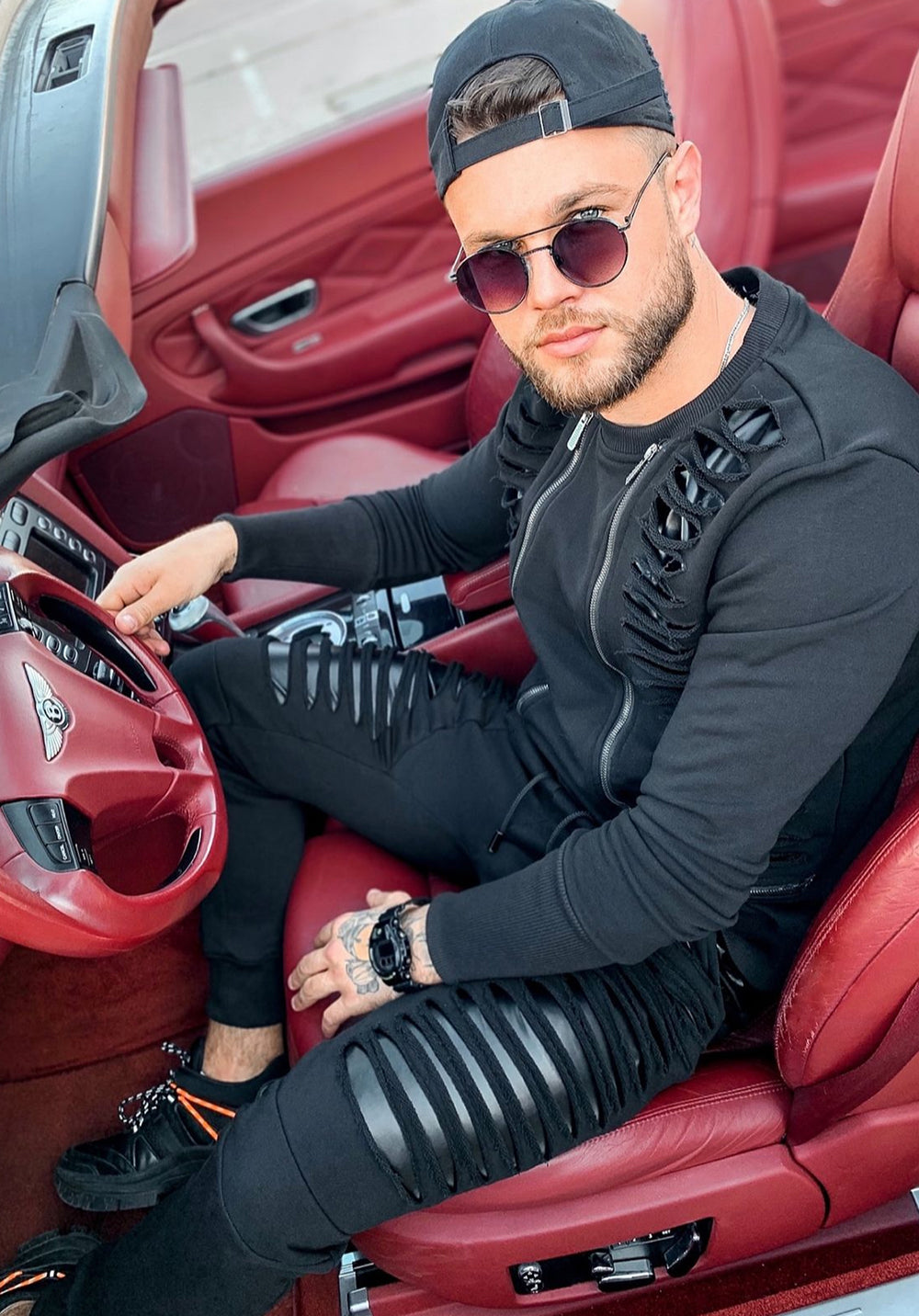 Men’s Tracksuit Destroy Leather – Black Slash Detail