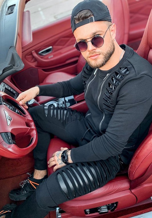 Men’s Tracksuit Destroy Leather – Black Slash Detail