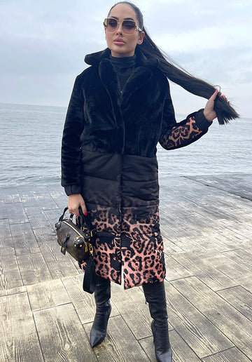 WOMEN’S ECO FUR COAT LEO — BLACK/LEOPARD
