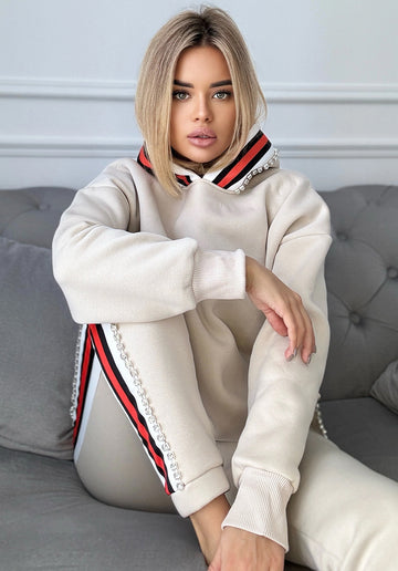 Women’s Warm Rhinestone Tracksuit – Flavia Beige