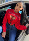 Women’s Cropped Lace-Up Sweatshirt — Angel Energy Red