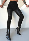 WOMEN’S SUEDE & FAUX LEATHER ZIP LEGGINGS LEATHER 4 — BLACK