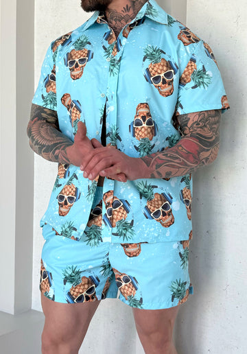 Men’s Beach Set Pineapple Skulls – Sky Blue