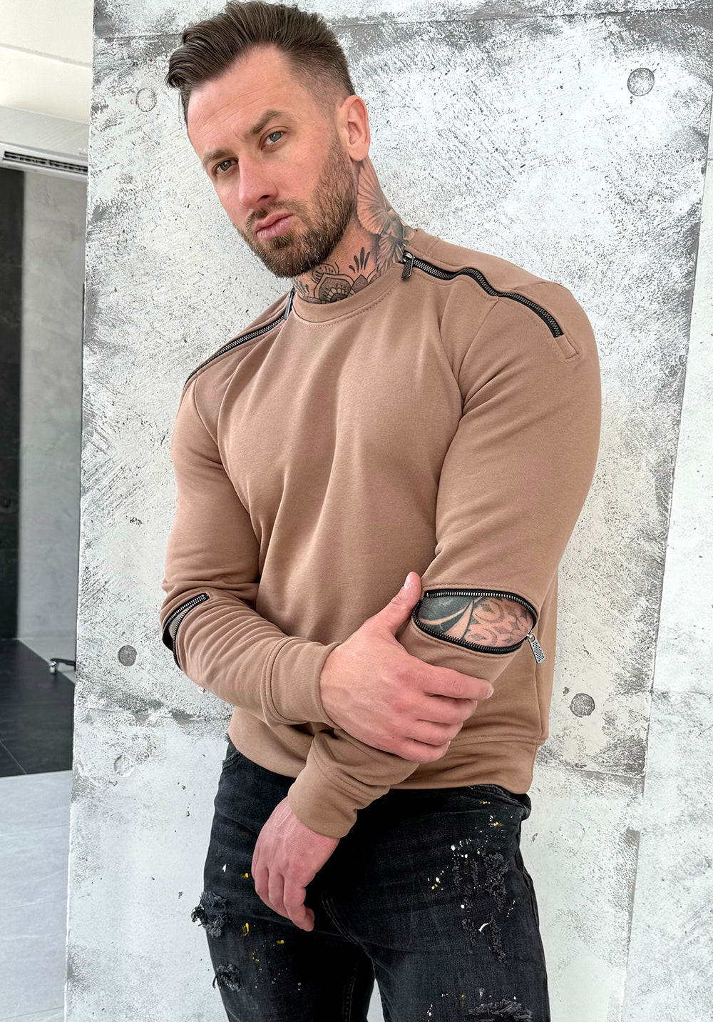 Men’s Sweatshirt Four Zippers — Beige