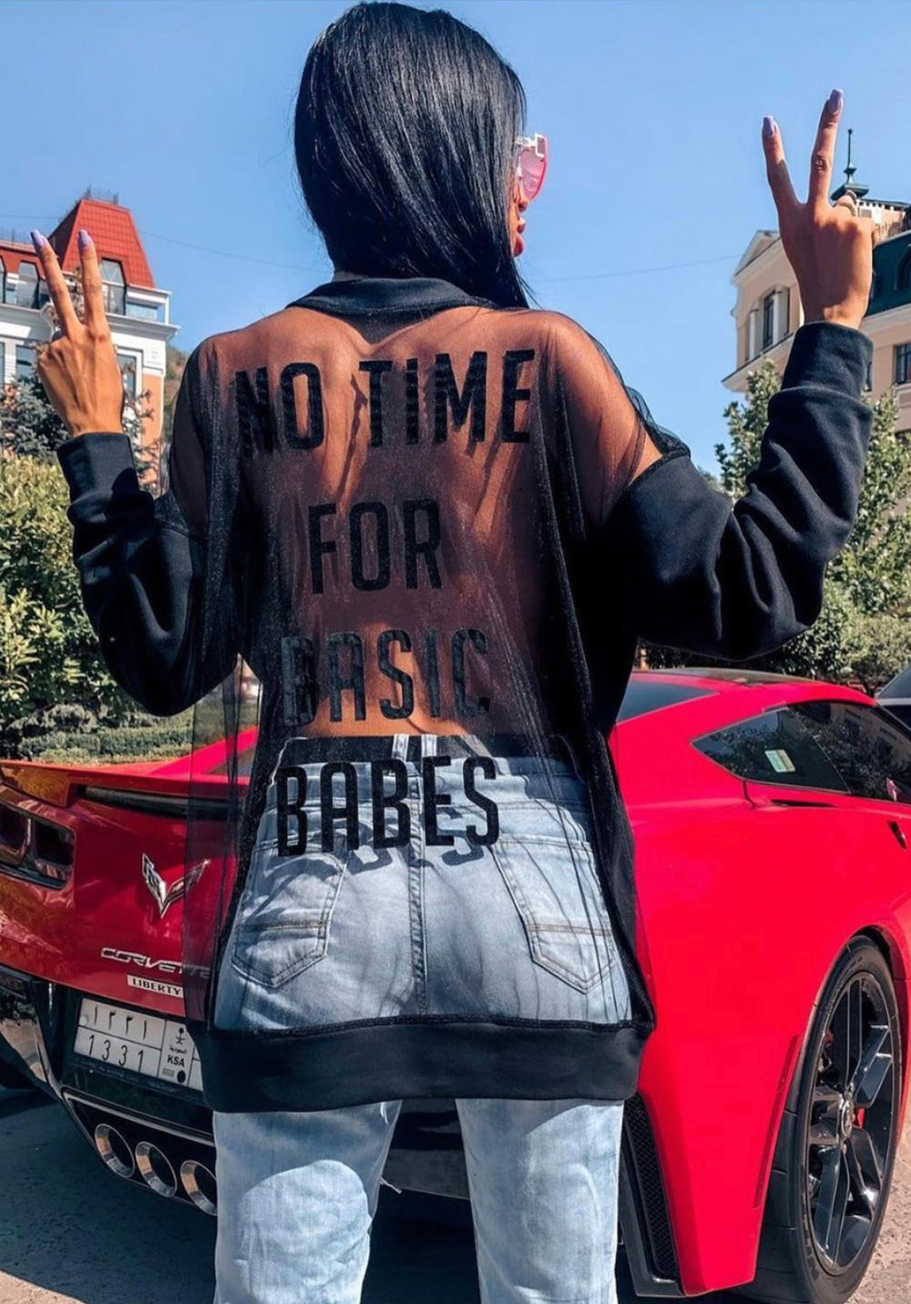 Women’s Sweatshirt Oversize Mesh Back — Basic Babes Black