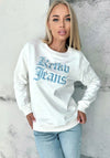 Women’s Sweatshirt 3D Embroidered Rhinestone — KRTKV Jeans White