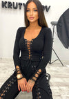 Women’s Black Lace-Up Corset Tracksuit — Lacy Long