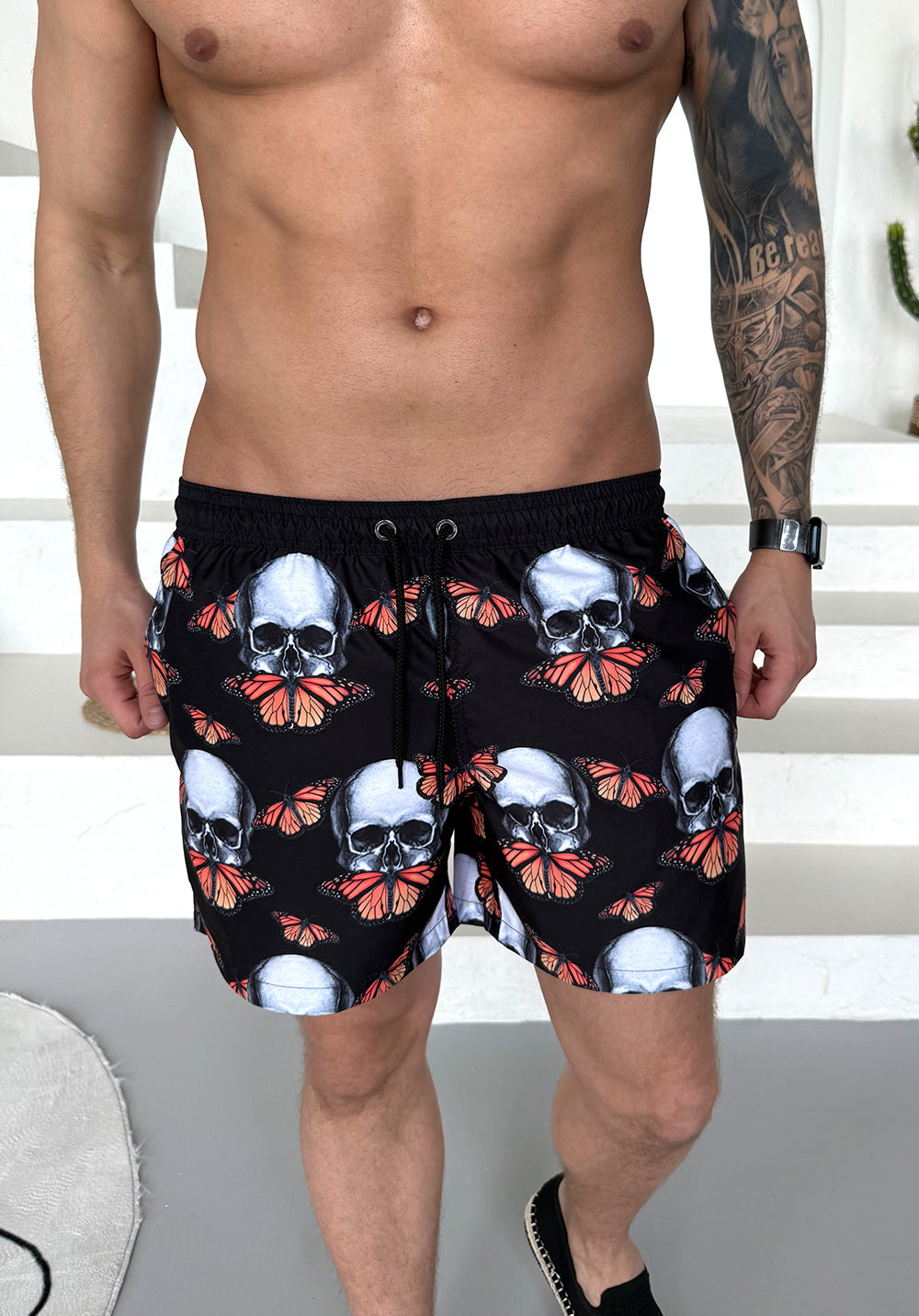 Men’s Swimshorts Skull Butterflies – Black