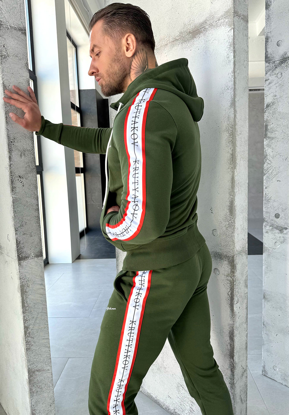 Men’s Knit Tracksuit Stripes – Khaki