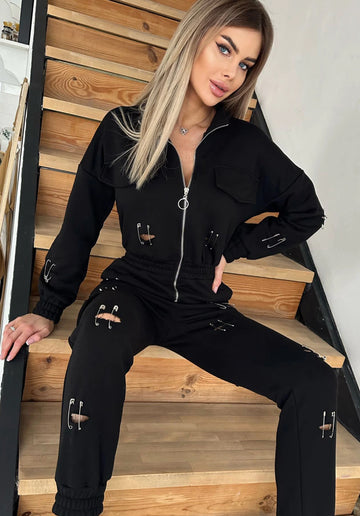 Women’s Cut-Out Jumpsuit Pins Black