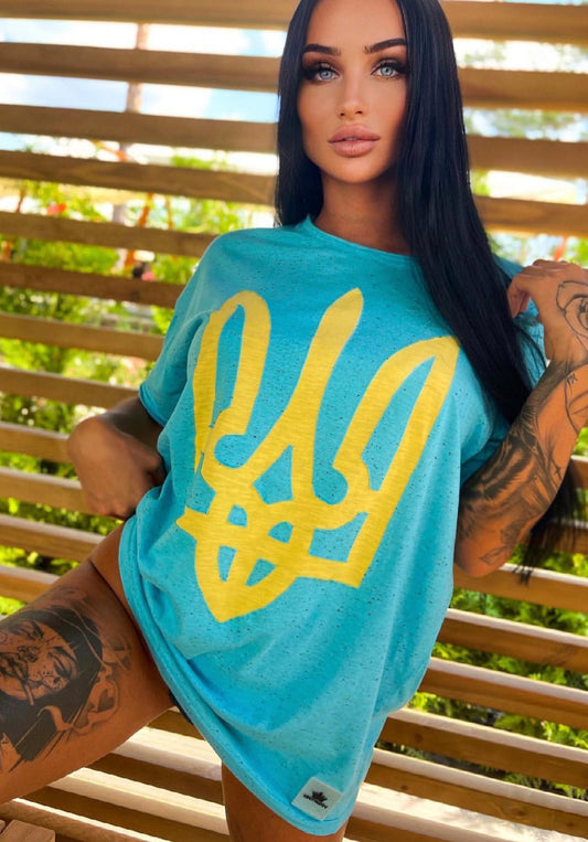 Women’s Oversize T-Shirt Ukrainian Emblem Blue