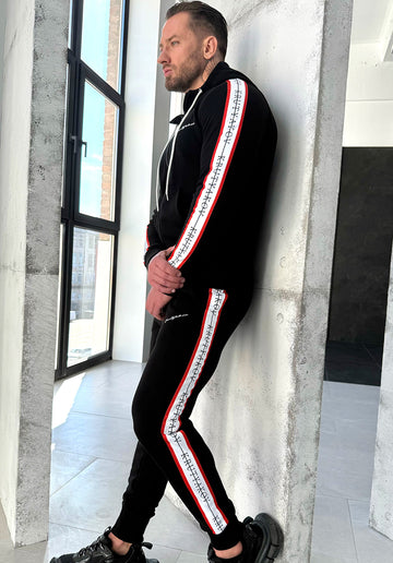 Men’s Knit Tracksuit Stripes – Black