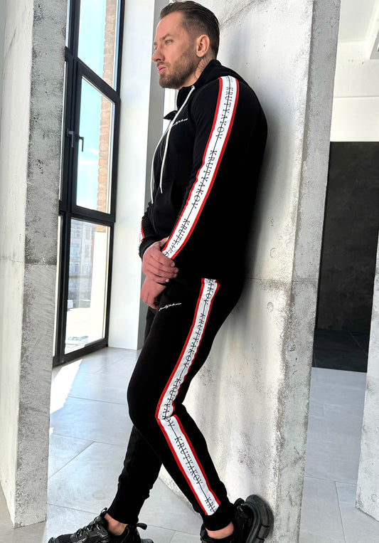 Men’s Knit Tracksuit Stripes – Black