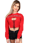 Women’s Cropped Lace-Up Sweatshirt — Angel Energy Red