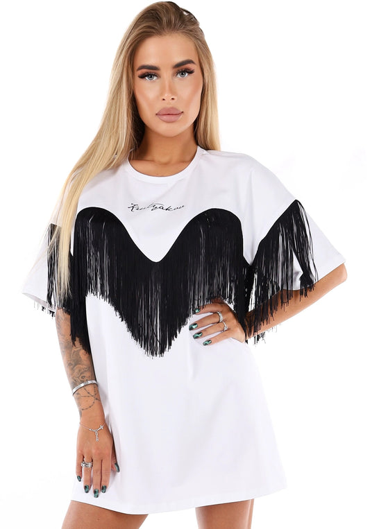 Women’s Fringe Oversize T-Shirt Ankora White
