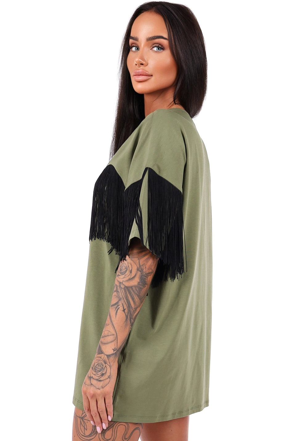 Women’s Fringe Oversize T-Shirt Ankora Khaki