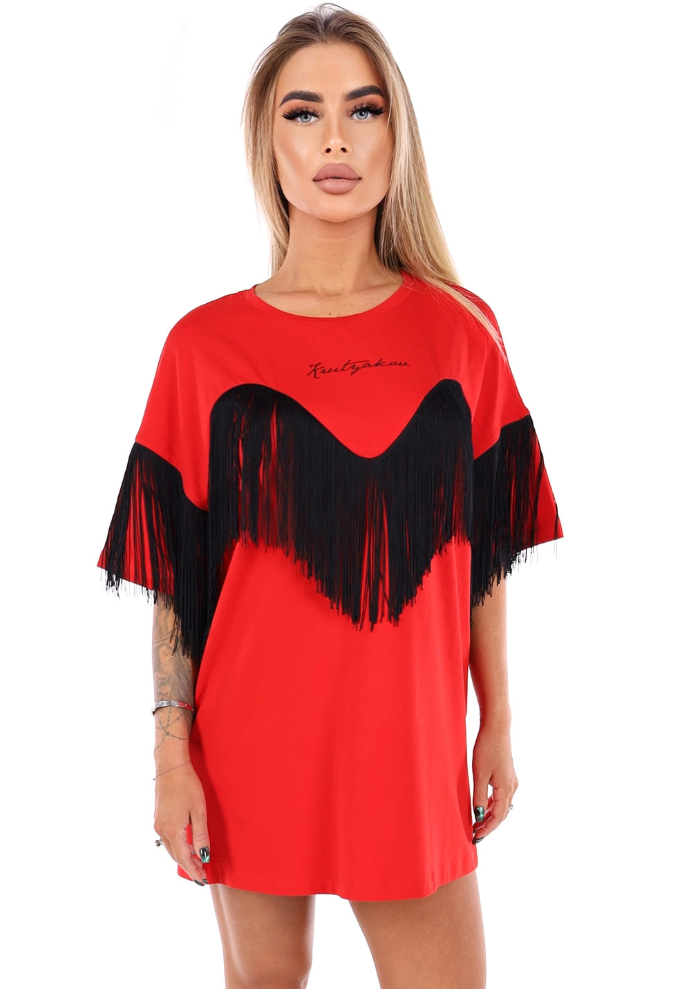 Women’s Fringe Oversize T-Shirt Ankora Red