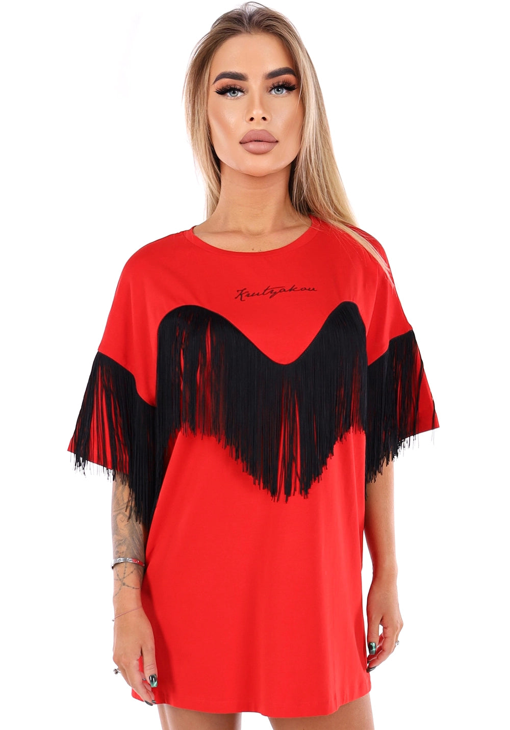 Women’s Fringe Oversize T-Shirt Ankora Red