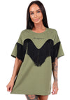 Women’s Fringe Oversize T-Shirt Ankora Khaki