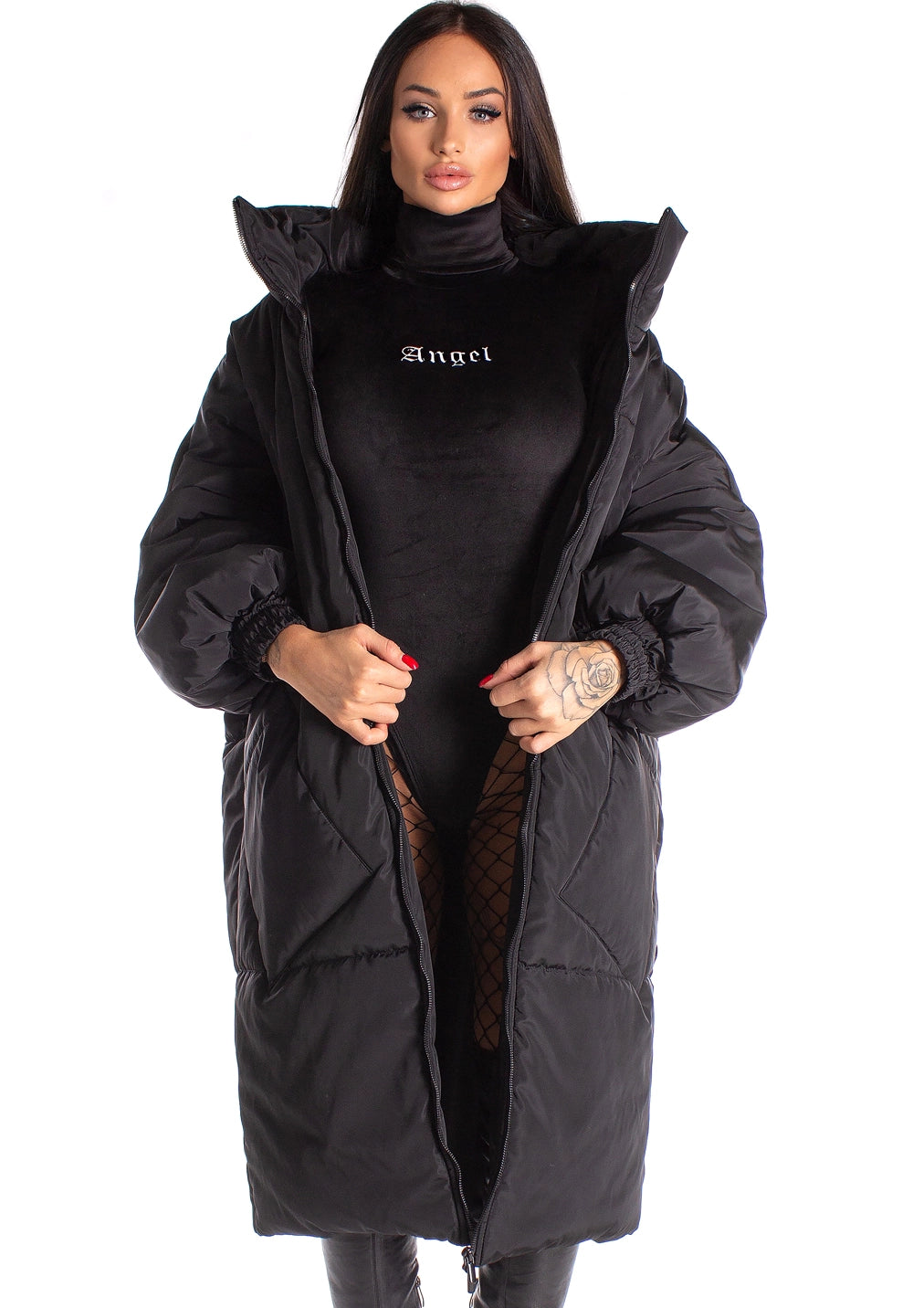 Women’s Oversized Winter Puffer Coat – Black Queen