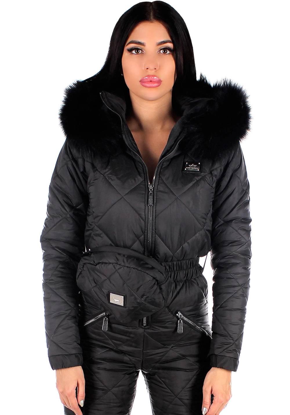 Women’s One Piece Ski Suit – Winter Snow Suit Black Mate