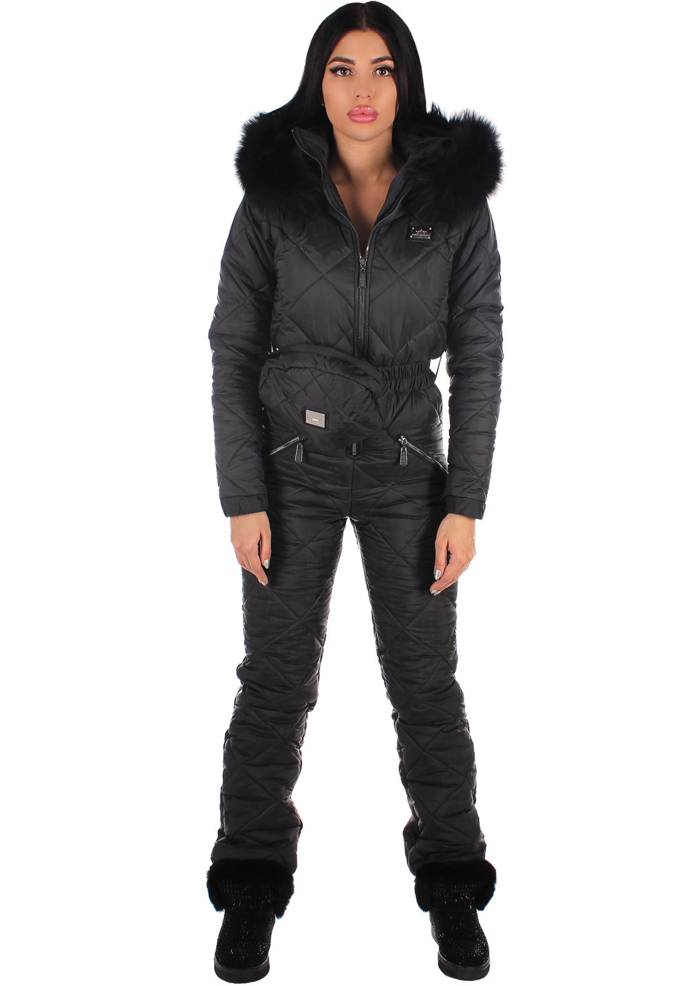 Women’s One Piece Ski Suit – Winter Snow Suit Black Mate