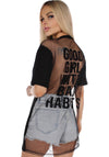 Women’s Bad Habits Mesh Chain T-Shirt Black