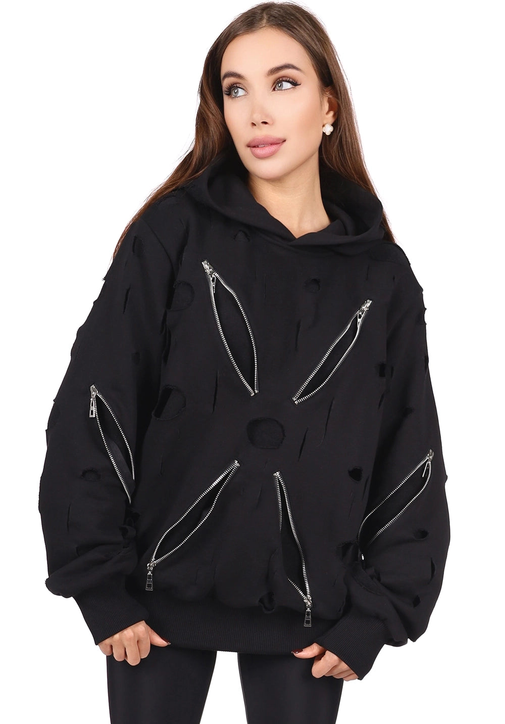 Women’s Designer Zipper Hoodie — Black Crossa
