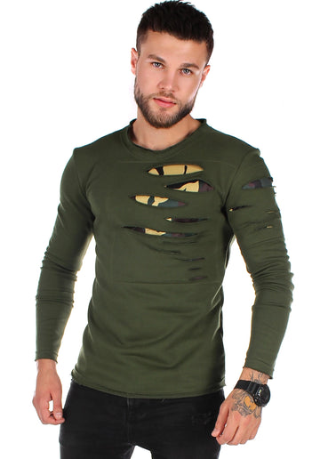 Men’s Sweatshirt Camo Holey — Khaki