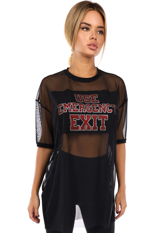Women’s Danger Mesh Oversize T-Shirt Black