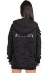 Women’s Designer Distressed Hoodie Destra Zipper — Black