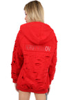 Women’s Designer Distressed Hoodie Destra Zipper — Red
